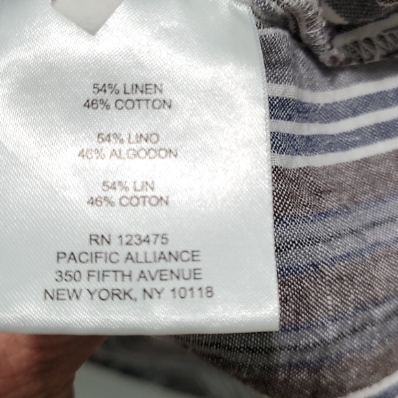 Ellen Tracy Button Down Shirt Linen Blend Chest Pockets Striped Collar - Picture 5 of 5